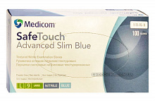 Перчатки нитриловые Medicom Advanced Slim Blue без пудры нестерильные L (50 пар)