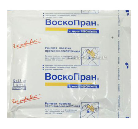Протизапальна повязка ВоскоПран з маззю Левомеколь 10х25 см (1 шт.)
